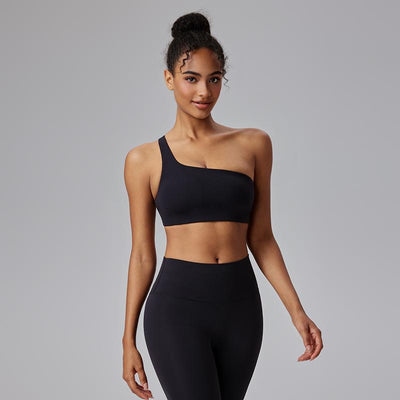 AFZ One Shoulder Sports Bra Asymmetrical Workout Yoga Bra Includes Transparent Straps