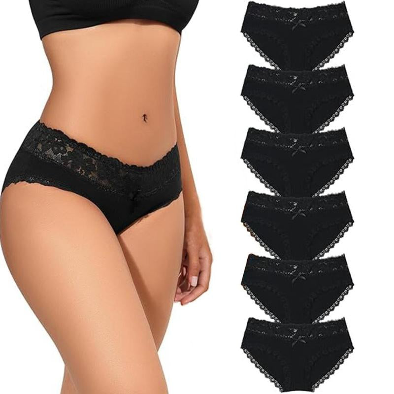 LEVAO 6-Pack Cotton Lace Bikini Underwear for Women, Breathable, Soft, Stretchy, S-XXL