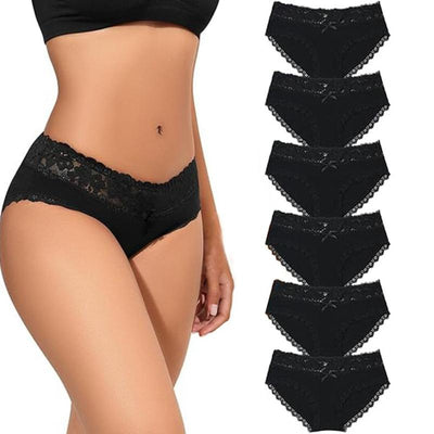 LEVAO 6-Pack Cotton Lace Bikini Underwear for Women, Breathable, Soft, Stretchy, S-XXL