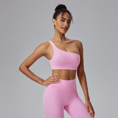 AFZ One Shoulder Sports Bra Asymmetrical Workout Yoga Bra Includes Transparent Straps