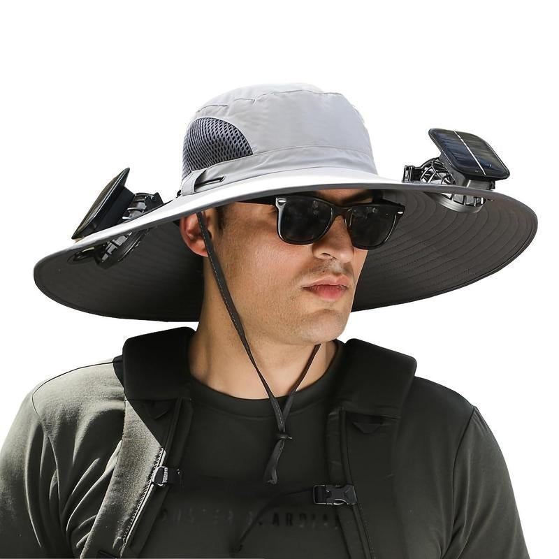 Men'S Sun Hats with 2 One Solar Fan Fishing Hat Wide Brim Sun Hat Outdoor Summer Camping Beach, USB and Solar Powered