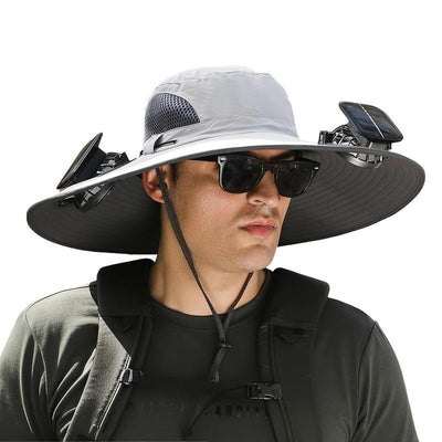 Men'S Sun Hats with 2 One Solar Fan Fishing Hat Wide Brim Sun Hat Outdoor Summer Camping Beach, USB and Solar Powered