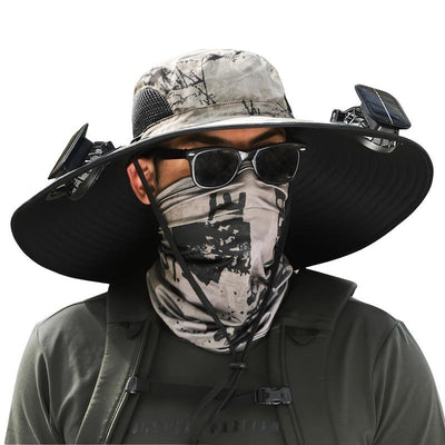 Men'S Sun Hats with 2 One Solar Fan Fishing Hat Wide Brim Sun Hat Outdoor Summer Camping Beach, USB and Solar Powered