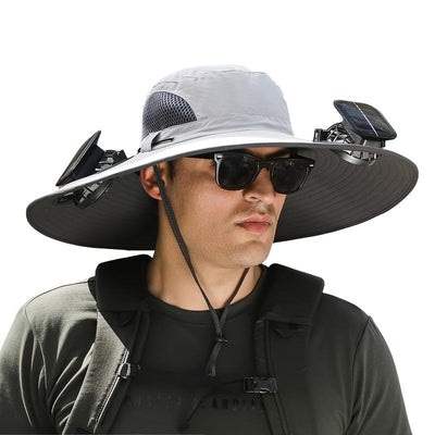 Men'S Sun Hats with 2 One Solar Fan Fishing Hat Wide Brim Sun Hat Outdoor Summer Camping Beach, USB and Solar Powered