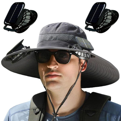 Men'S Sun Hats with 2 One Solar Fan Fishing Hat Wide Brim Sun Hat Outdoor Summer Camping Beach, USB and Solar Powered