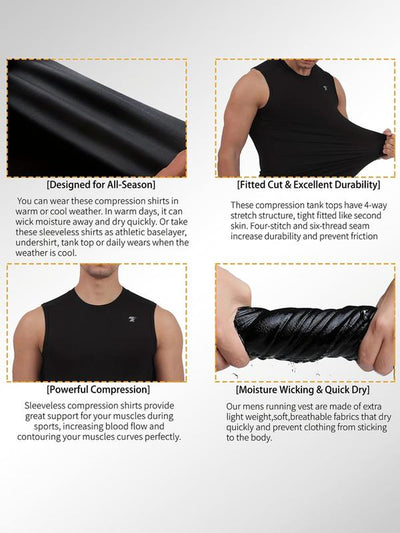 TELALEO 5 Pack Men'S Athletic Compression Shirts Sleeveless Tank Top Base Layer Sports Workout Shirts for Basketball