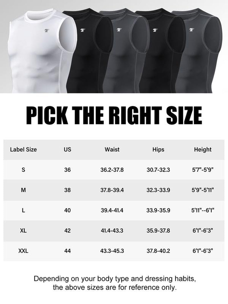 TELALEO 5 Pack Men'S Athletic Compression Shirts Sleeveless Tank Top Base Layer Sports Workout Shirts for Basketball