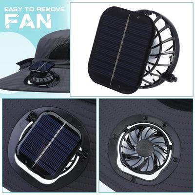 Men'S Sun Hats with 2 One Solar Fan Fishing Hat Wide Brim Sun Hat Outdoor Summer Camping Beach, USB and Solar Powered