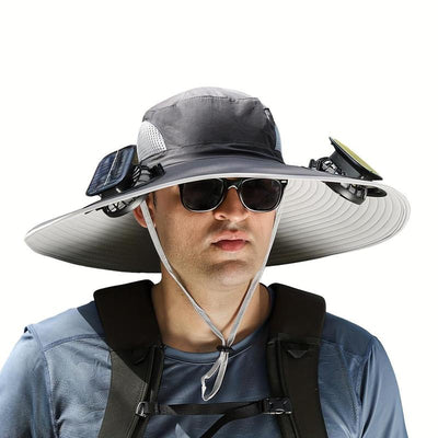 Men'S Sun Hats with 2 One Solar Fan Fishing Hat Wide Brim Sun Hat Outdoor Summer Camping Beach, USB and Solar Powered