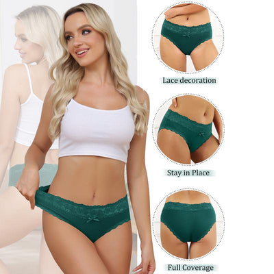 LEVAO 6-Pack Cotton Lace Bikini Underwear for Women, Breathable, Soft, Stretchy, S-XXL