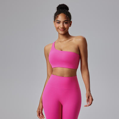 AFZ One Shoulder Sports Bra Asymmetrical Workout Yoga Bra Includes Transparent Straps