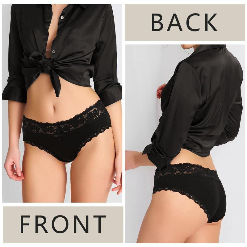 LEVAO 6-Pack Cotton Lace Bikini Underwear for Women, Breathable, Soft, Stretchy, S-XXL