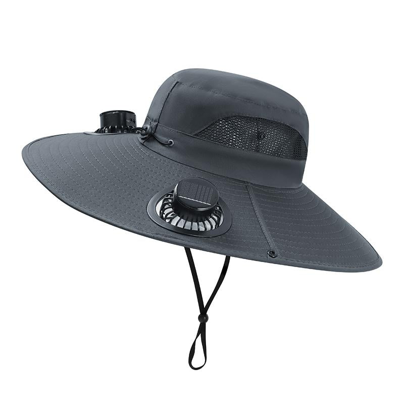Men'S Sun Hats with 2 One Solar Fan Fishing Hat Wide Brim Sun Hat Outdoor Summer Camping Beach, USB and Solar Powered